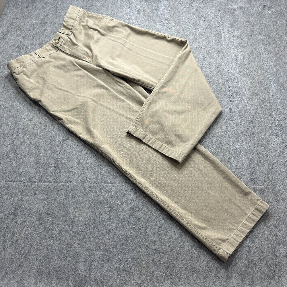 Duluth Trading Pants Men 34 x 30 Beige Middle Management Chino Elastic Waist